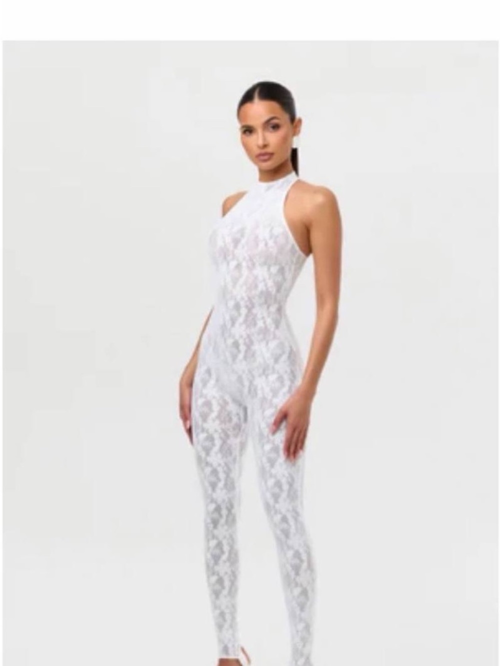 naked wardrobe White Lace Halter Jumpsuit